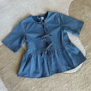 GANNI Light Stripe Denim Peplum Blouse